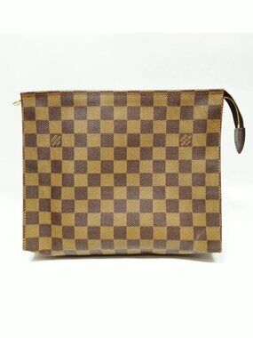 Authentic Louis Vuitton Damier Ebene Poche Toilette Cosmetic Pouch Brown Canvas